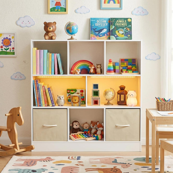 Kinderregal Spielzeugregal mit Boxen,8 Fächern,LED,Kinderzimmer Regal Kinder Bücherregal mit Kinderk