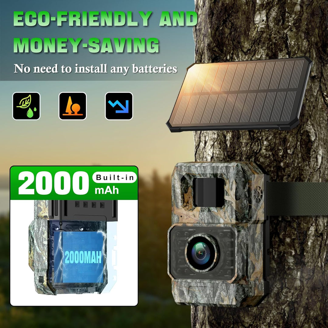 Coolifepro Wildkamera mit Handyübertragung App, 48MP 30FPS Solar WLAN Wildkamera, Wildtierkamera Ein