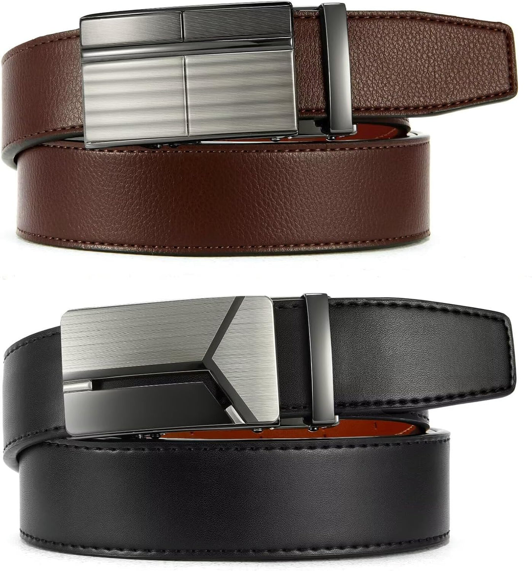 CHAOREN Gürtel Herren 2er-Pack, 35mm Automatik Ledergürtel mit Ratsche - Passgenau Zuschneidbar, Ide
