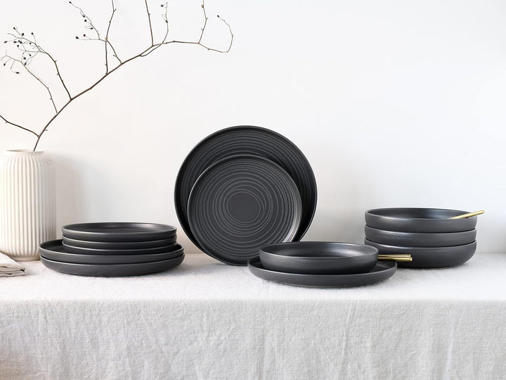 CreaTable 23861, Serie Uno Black Lava Stone, Teller Set 12 teilig Black Lava Stone Tafelservice 12 t
