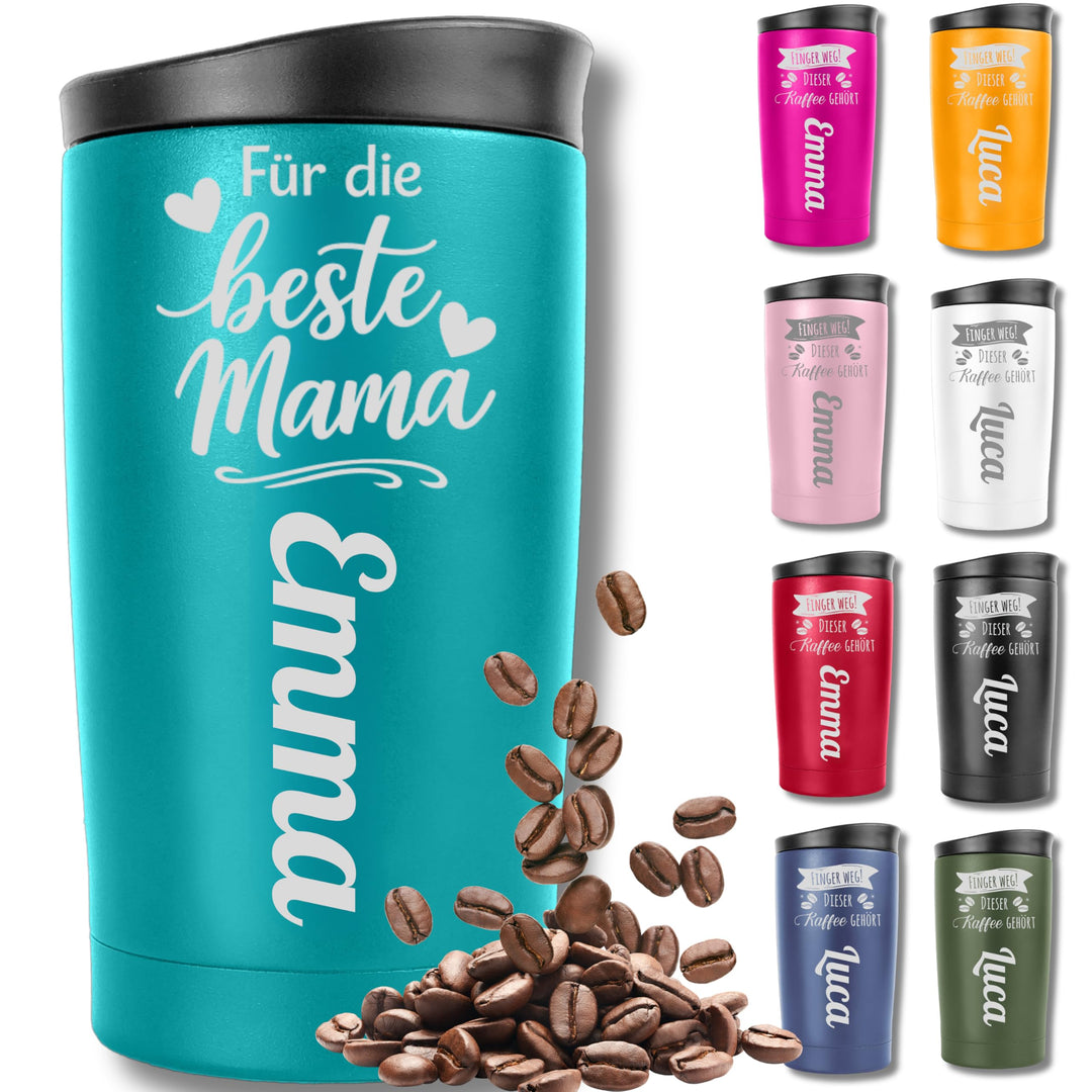 Thermobecher personalisiert mit Gravur – Muttertagsgeschenk Mama – Coffee To Go Becher Edelstahl 350