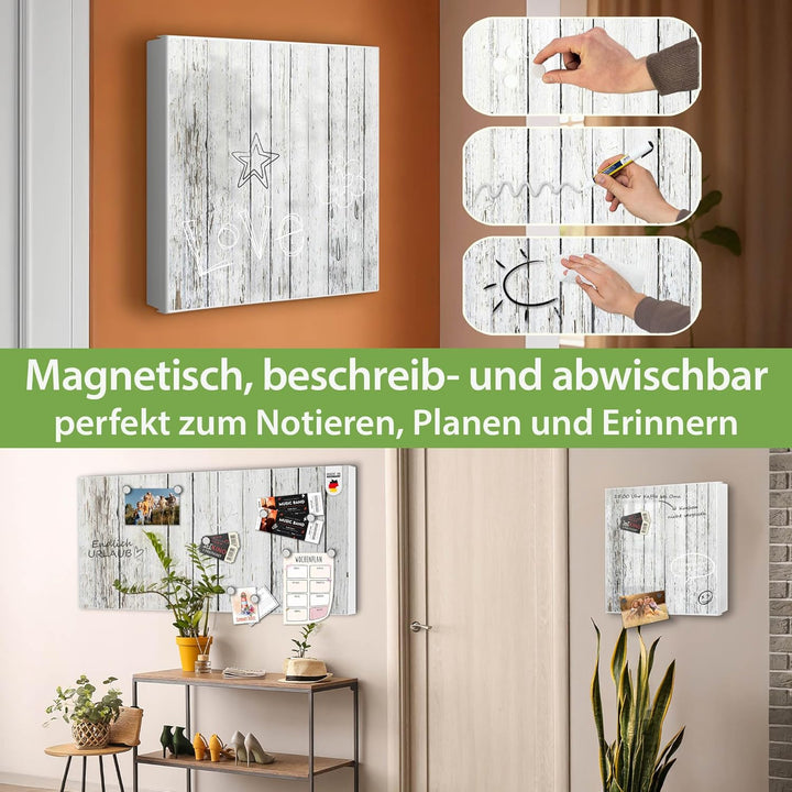 banjado® Grosser Schlüsselkasten Glas/Schlüsselbox 30cm x 30cm mit 50 Haken - Motiv Weisser Holzzaun