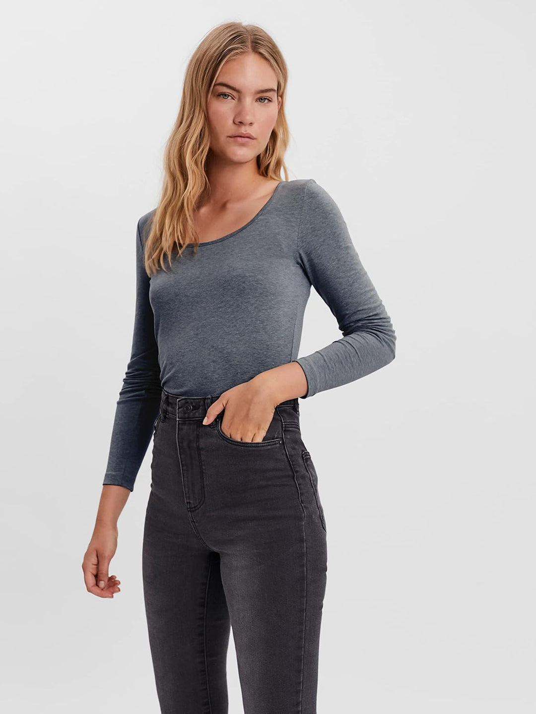 VERO MODA Female Top VMMAXI 2-Pack T-Shirt S Blau/Braun (1x Ombre Blue Melange/ 1x Walnut Melange),