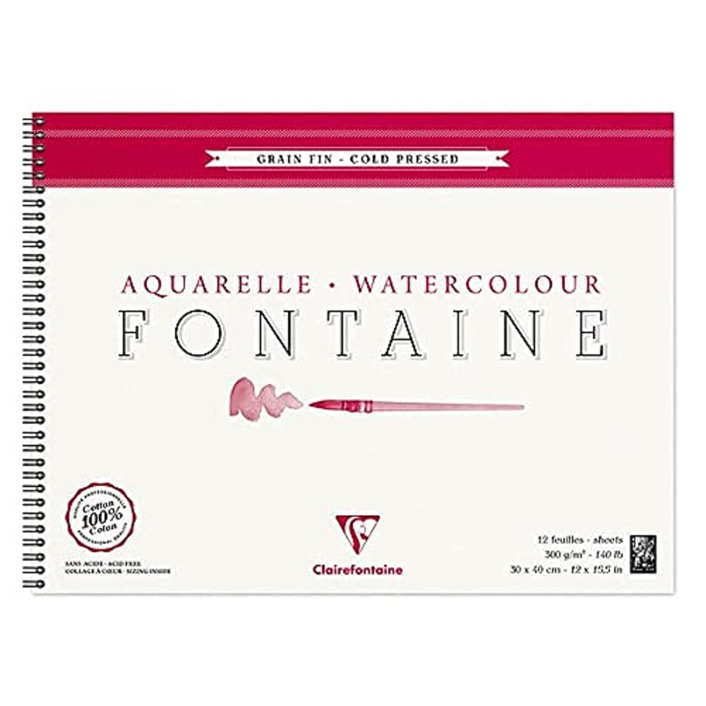 Clairefontaine 96315C Malblock, mit Doppelspirale Aquarellpapier Feinkörnig, Fontaine/Hadern, 30 x 4