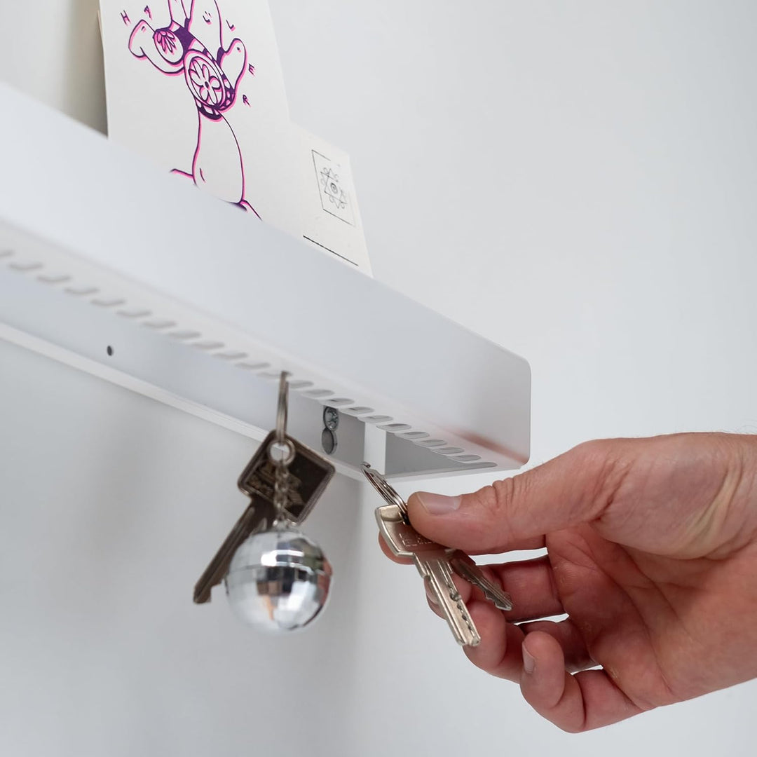 KEY-BOX - Weiss/Filz rot. Schlüsselbrett mit Ablage für den Flur, Schmuckorganizer für dein Bad oder