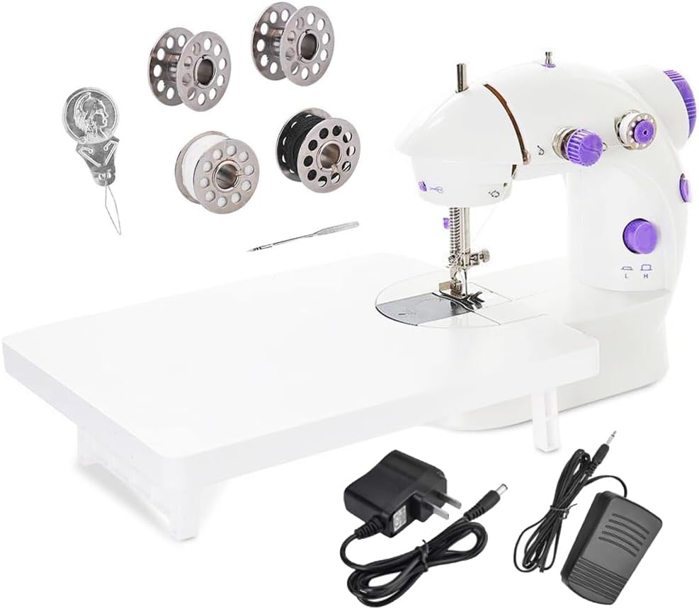 Mini Nähmaschine für Anfänger, Dual Speed Tragbare Elektrische Nähmaschine mit Verlängerungstisch, L