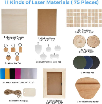Material Kit, Material Kit 11 Arten Material Edelstahl Kiefernholz DIY Herstellung CNC Lasergravur M