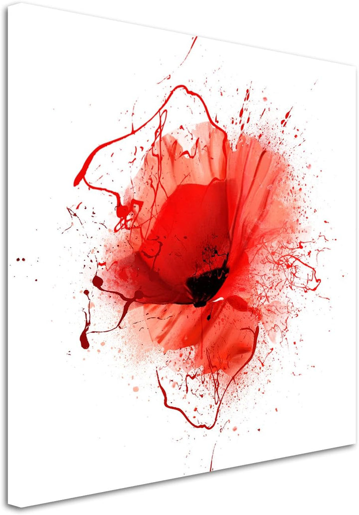 Wandbild 90x90cm Mohnblumen im Splash Art Stil auf Leinwand für Wohnzimmer, Büro, Schlafzimmer, Feri