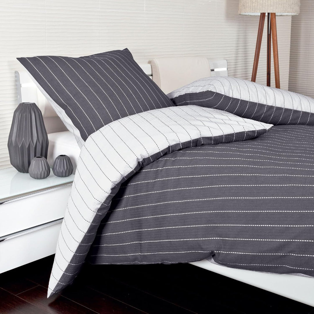 Janine 20020 Tango Mako Soft Seersucker Wendebettwäsche 155 x 220 + 80 x 80 cm Titan 155 x 220 cm +
