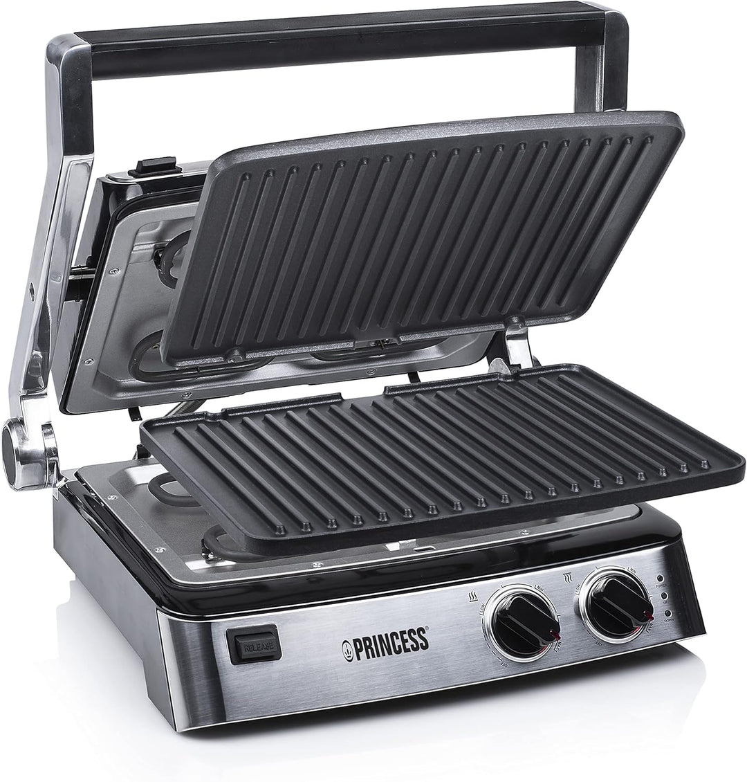 Princess Kontaktgrill/ Sandwichmaker – 180° aufklappbar mit zwei einstellbaren Thermostaten, 117300,