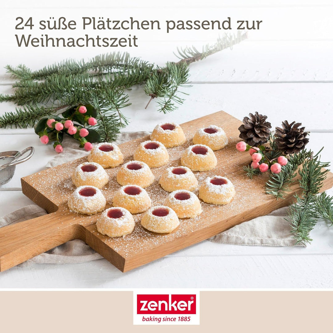 Zenker Backform für 24 Husarenkrapfen & Engelsaugen, beschichtetes Backblech (38 x 27 cm), für lecke