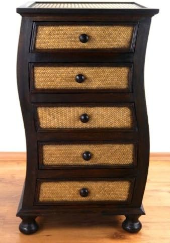 livasia Rattankommode, Rattanschrank, Kommode aus Holz und Rattan (wellig), wellig