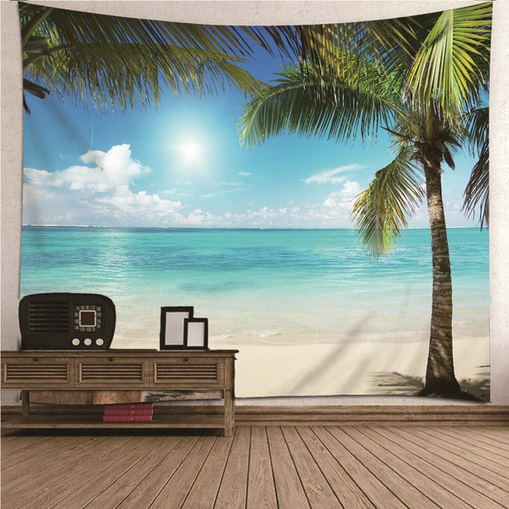 Banemi Wandteppich Natur, Wandtuch XXL 200X200cm Kokospalmen am Strand Wall Decoration für Zimmer Wo