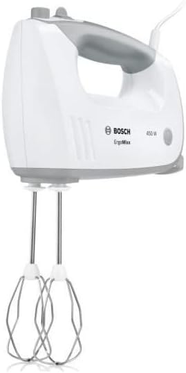 Bosch Handrührer ErgoMixx MFQ36470, 2 Rührbesen, 2 Edelstahl-Knethaken, Edelstahl-Mixfuss, Mixbecher