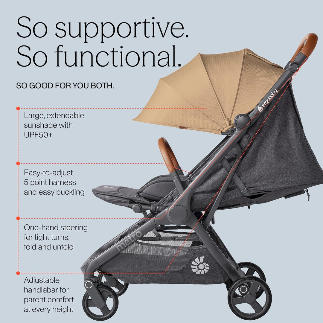 Ergobaby Metro3 Deluxe Kinderwagen Buggy mit Liegefunktion, Baby-Buggy ab Geburt bis 22kg (0-4 Jahre