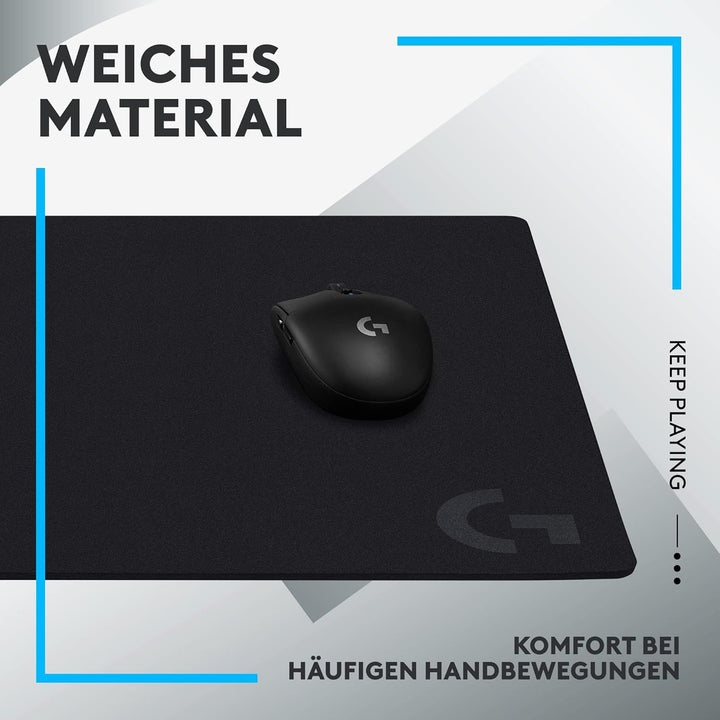 Logitech G640 Gaming-Mauspad aus Stoff, 460x400 mm, 3mm flaches Profil, Geringe Oberflächenreibung,