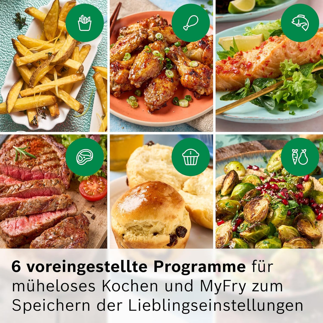 Bosch Serie 6 XXL Heissluftfritteuse, 12 L Doppelkammer, platzsparend, 6 Programme, PFAS frei, schwa