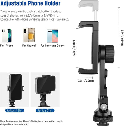 NEEWER Metall Handy Stativhalterung Adapter mit 4 Cold Shoes und drei 1/4" Schraubenlöchern, 360° ho