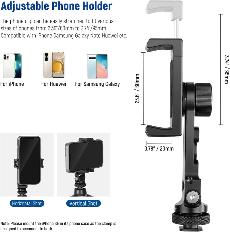 NEEWER Metall Handy Stativhalterung Adapter mit 4 Cold Shoes und drei 1/4" Schraubenlöchern, 360° ho