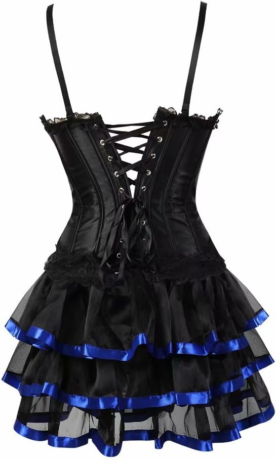 Damen Vollbrust sexy Corsage Kleid kurz Korsett mit träger Strapse Spitze schnürmieder Burlesque Got