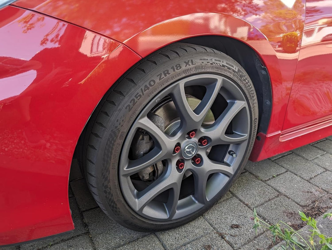 20 Stück Kegel 60° Schmal Sechskantschlüssel Stahl Lug Nuts M12 x 1,25 Radmuttern (Rot), rot