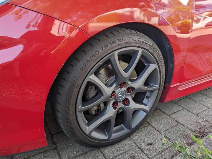 20 Stück Kegel 60° Schmal Sechskantschlüssel Stahl Lug Nuts M12 x 1,5 Radmuttern (Rot), rot