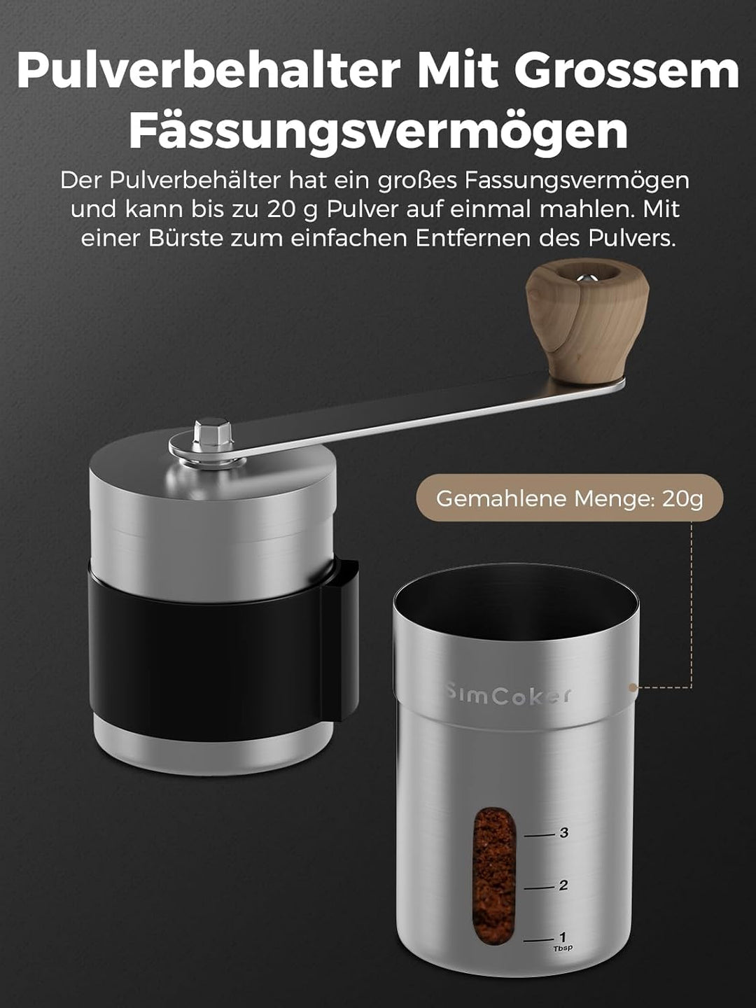 Kaffeemühle Manuell,Keramikmahlwerk mit 20 g Fassungsvermögen,Einstellbare Mahlgrad Einstellung,Hand