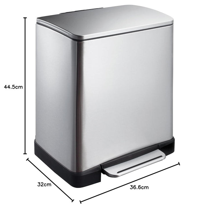 EKO E-Cube Tretmülleimer 10+9L Mülltrenner (32 x 36,6 x 44,5 cm, Dämpfer-System, Fingerabdruck frei,