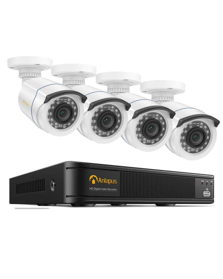Anlapus 8CH 1080P H.265+ Kabelgebunden Videoüberwachung Set mit 4 HD 2MP Aussen Kamera ohne Festplat