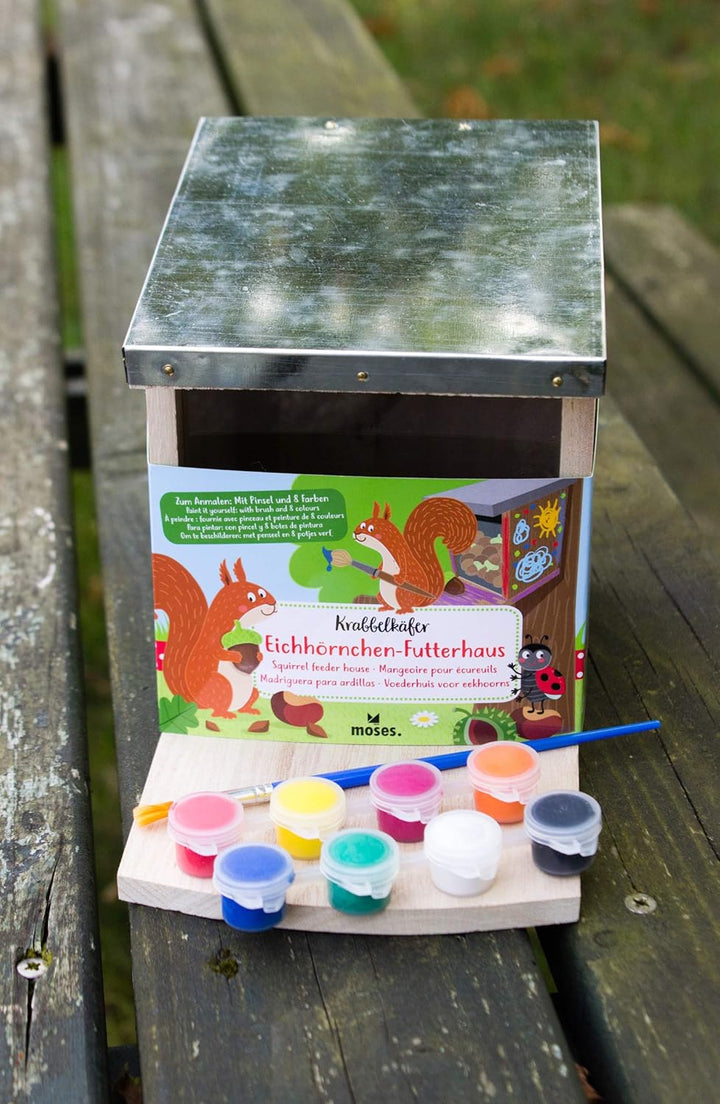 moses. 16120 Krabbelkäfer Eichhörnchen-Futterhaus, Futterstation für Kinder zum Bemalen und selbst g