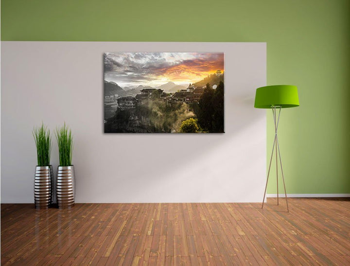 Pixxprint Gigantisches Dorf in China als Leinwandbild/Grösse: 100x70 cm/Wandbild/Kunstdruck/fertig b
