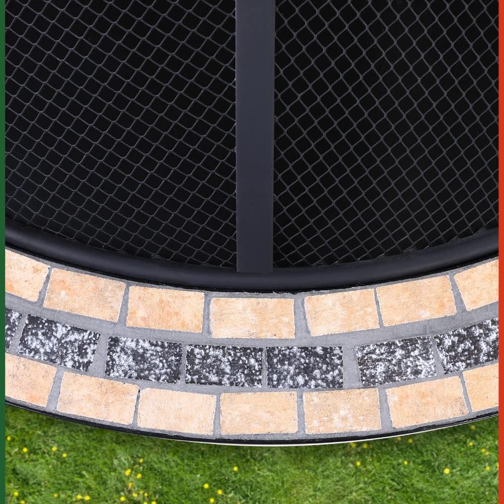 GARDEBRUK® Feuerschale Fuego mit Funkenschutz Ø76cm Schürhaken Abdeckung Mosaik Rund Garten Terrasse