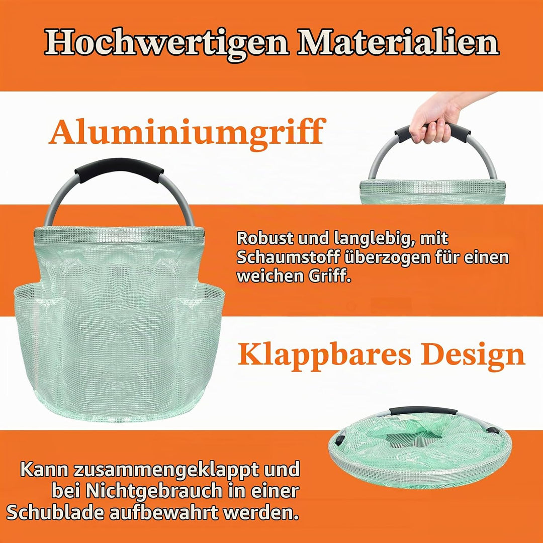17L Einkaufskorb Faltbar, Strandtasche mit Henkel und 6 Taschen, Tragbarer Putzmittel Organizer aus