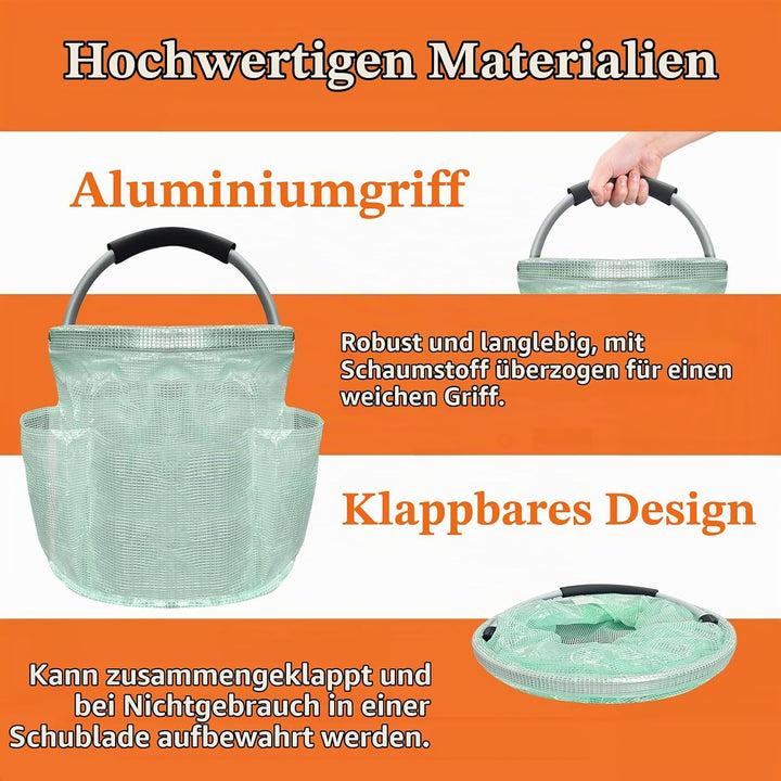 17L Einkaufskorb Faltbar, Strandtasche mit Henkel und 6 Taschen, Tragbarer Putzmittel Organizer aus