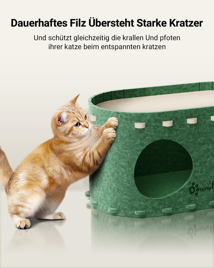 DownyPaws Katzenhöhle Filz, Katzenhaus aus Filz, Katzenbett, Katzenhöhle für Katzen, 58 x 33 x 30cm,
