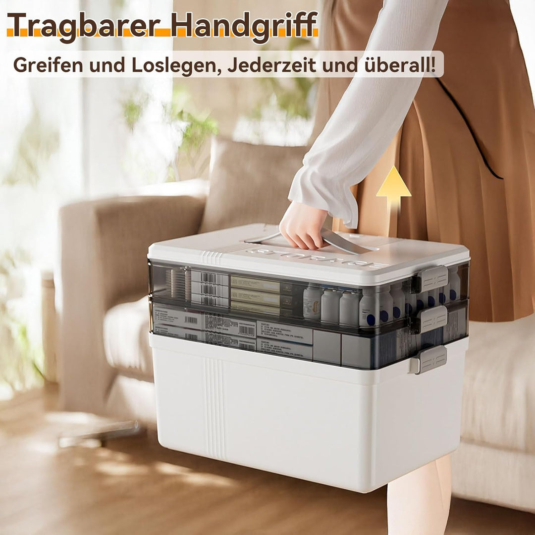 3-stöckige Medikamenten Aufbewahrung Grosse Kapazität Medikamenten Organizer mit Griff, Kunststoff H