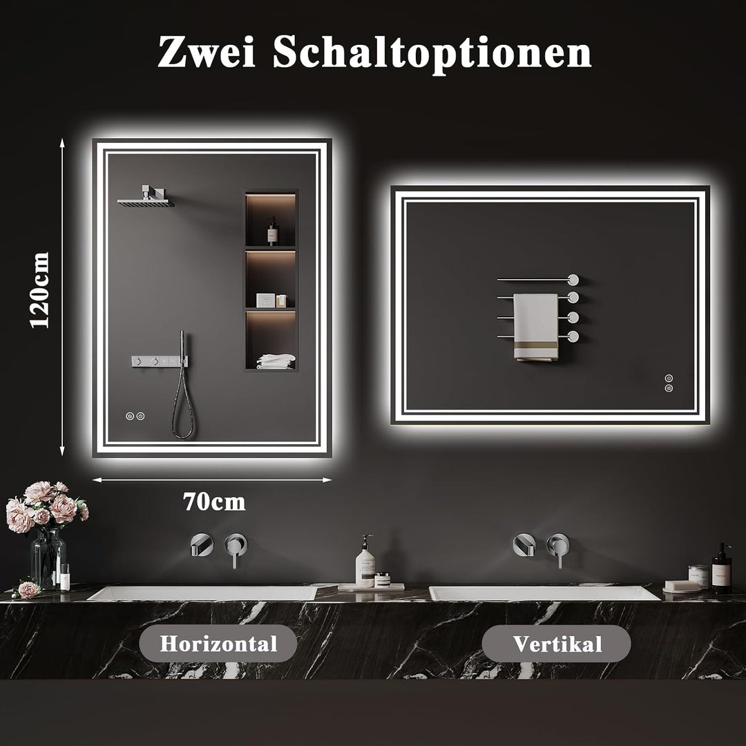 Badspiegel-mit-Beleuchtung 70x120cm - LED Badezimmerspiegel Badezimmer Spiegel mit Beleuchtung, Besc