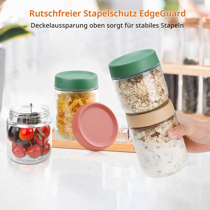 VINATO Meal Prep Gläser 6er Set mit Deckel | 3x480ml + 3x350ml Overnight Oats Behälter, Stapelbare J