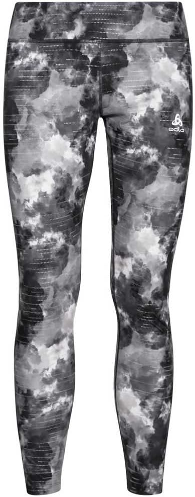 Odlo Damen Laufhose Tights Zeroweight Print Reflective, Schwarz