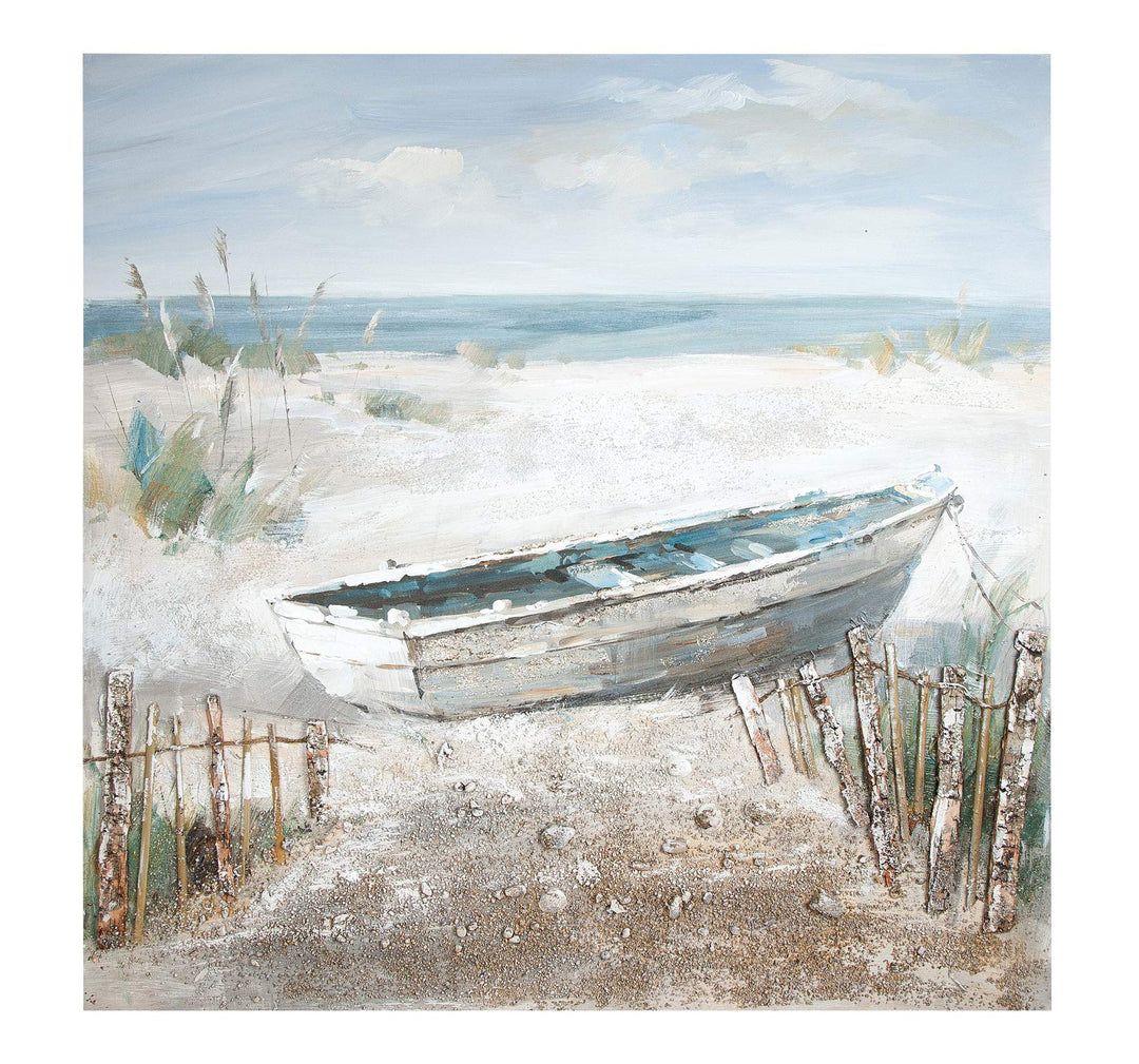 GILDE Bild Boot am Strand - Meer - Gemälde handgemalt - H 100 cm B 100 cm