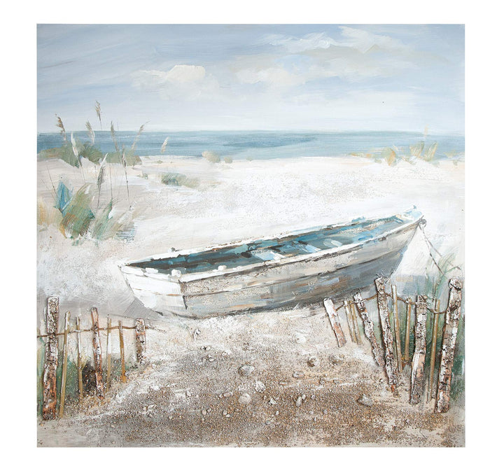 GILDE Bild Boot am Strand - Meer - Gemälde handgemalt - H 100 cm B 100 cm