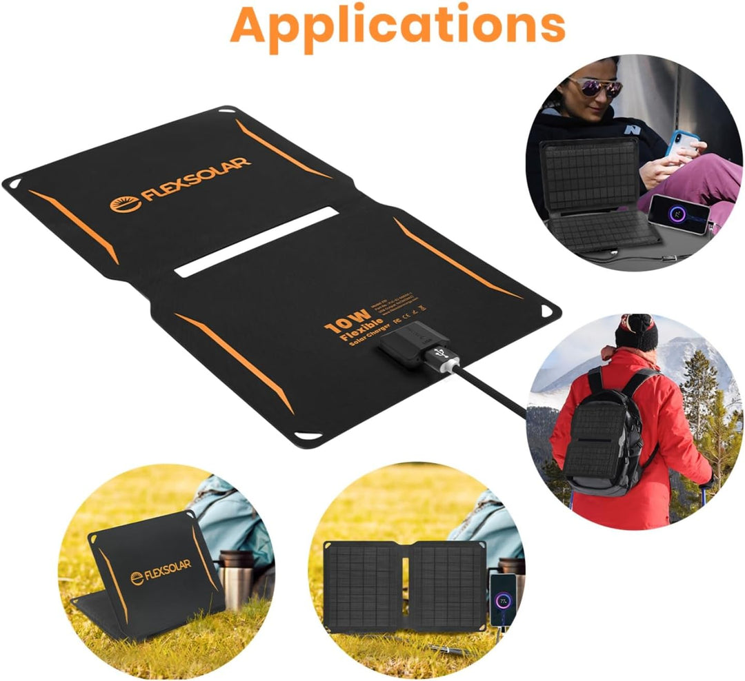 10 W Foldable Solar Charger, Portable Solar Panel with USB-A, IP67, ETFE Monocrystalline Solar Panel