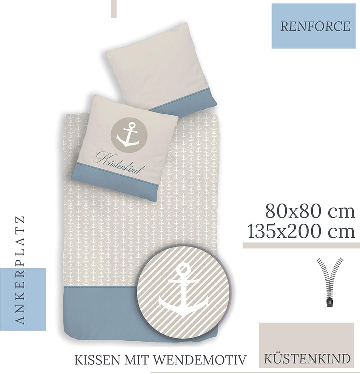 termana Anker Bettwäsche 135x200 · Bettwäsche-Set · KÜSTENKIND · 1 Kissenbezug 80x80 + 1 Bettbezug 1