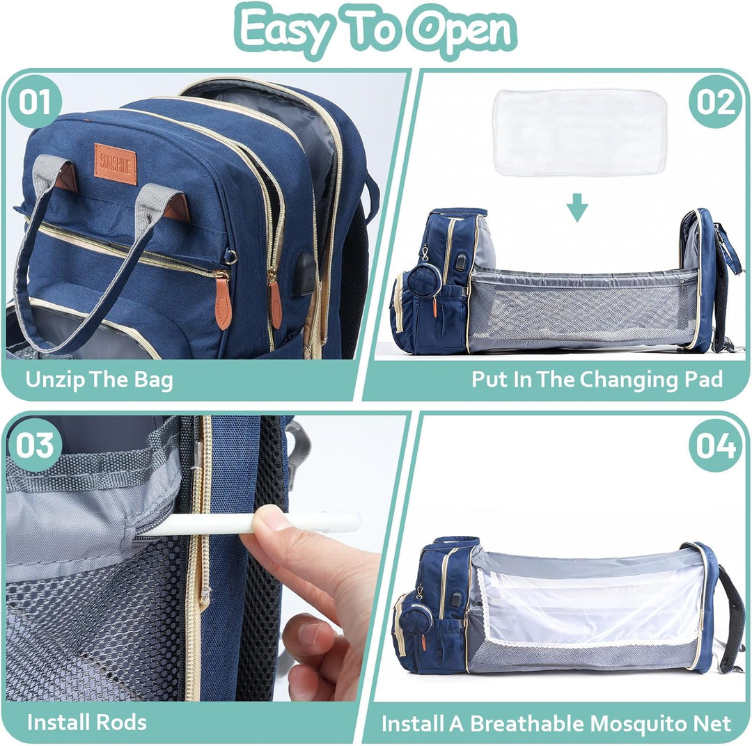 Wickeltasche Rucksack，Wickelrucksack Gross，Multifunktional Diaper Bag mit Mobiler Wickelauflage，Wass