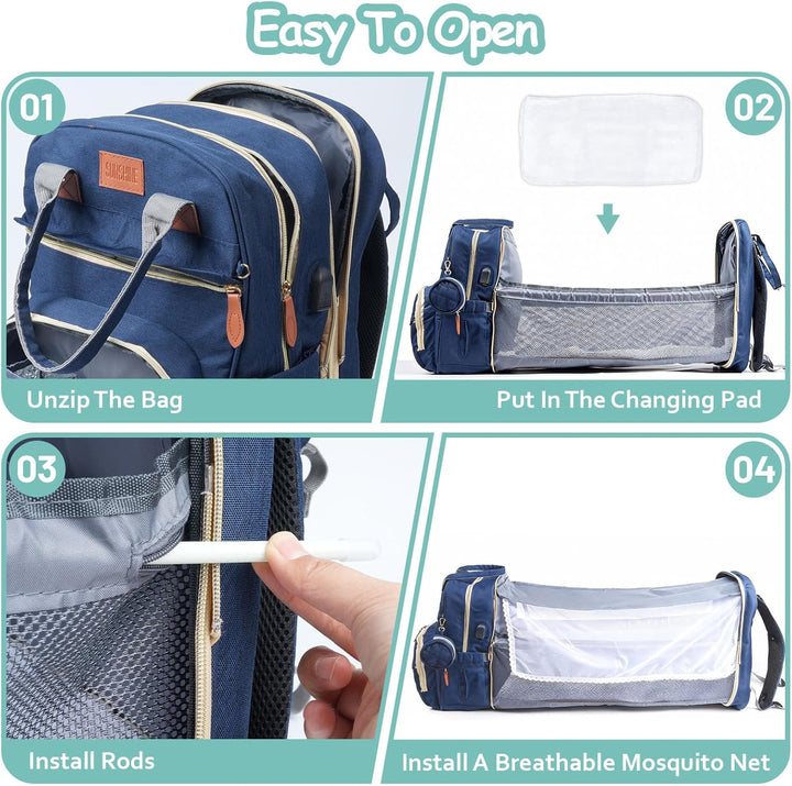 Wickeltasche Rucksack，Wickelrucksack Gross，Multifunktional Diaper Bag mit Mobiler Wickelauflage，Wass