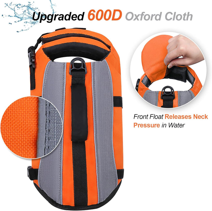 VIVAGLORY Front Float Schwimmweste Hund, Hundeschwimmweste für Bootfahren, Schwimmweste with Kopfstü