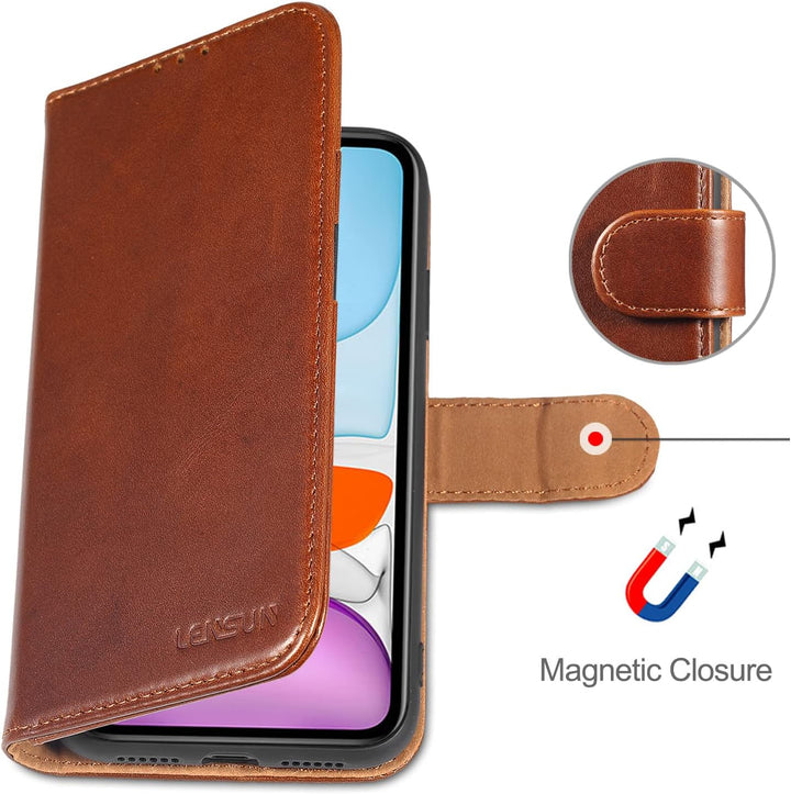 LENSUN Echtleder Hülle für iPhone 11, Handyhülle [Echtes Leder][Magnetverschluss][RFID Schutz] Handy