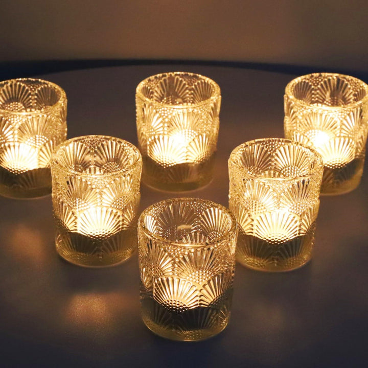 Ginkgo Biloba Teelichthalter Glas mit 12, Klare Teelichtgläser Vintage als Raumdekoration, Herbst Te