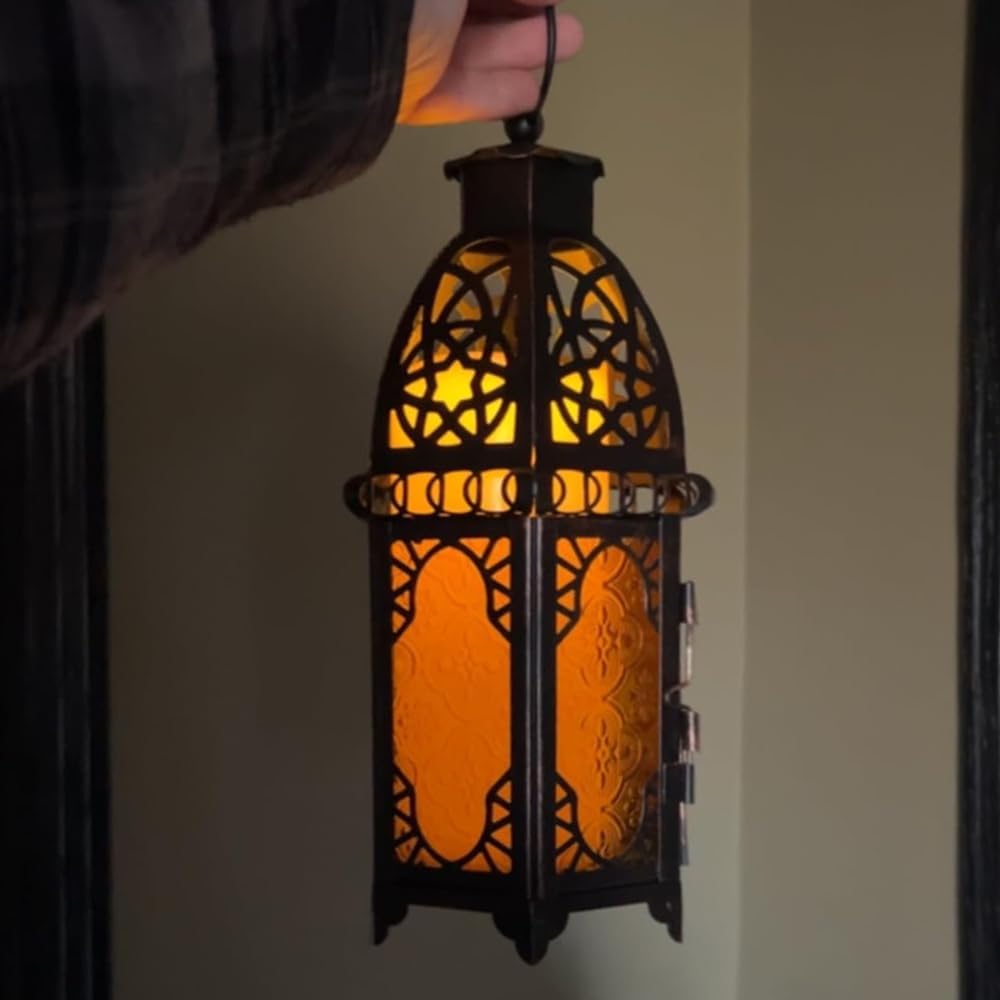 NEEDOMO Grosse dekorative Kerzenlaterne für Ramadan, 32.8 cm marokkanischer Stil, hängende Laternen,