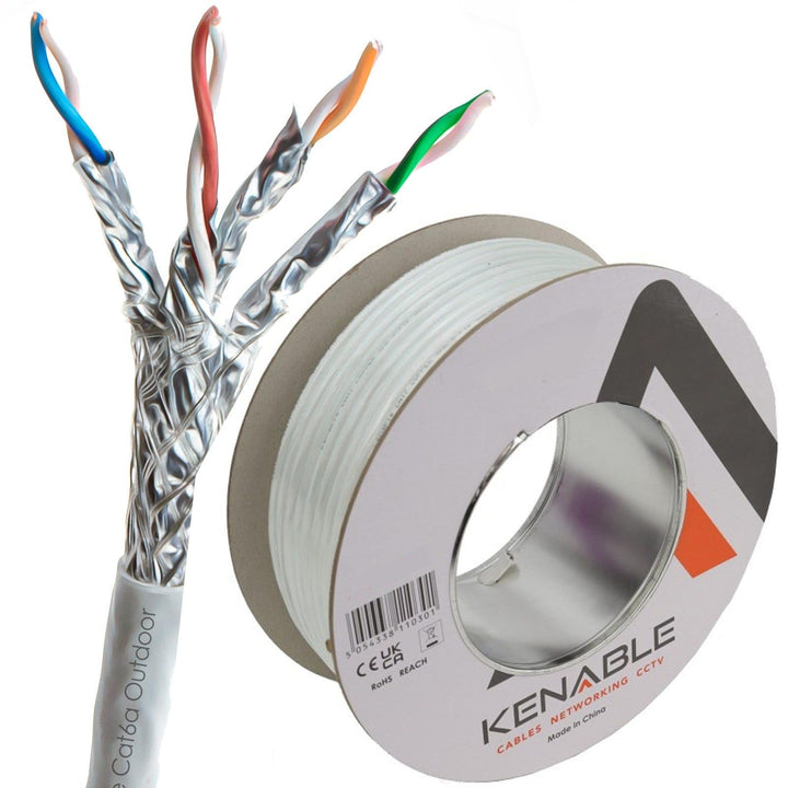 kenable Ethernet-Kabel für den Aussenbereich Cat6A Kupfer SF/FTP 50m Weiss, 50m Weiß